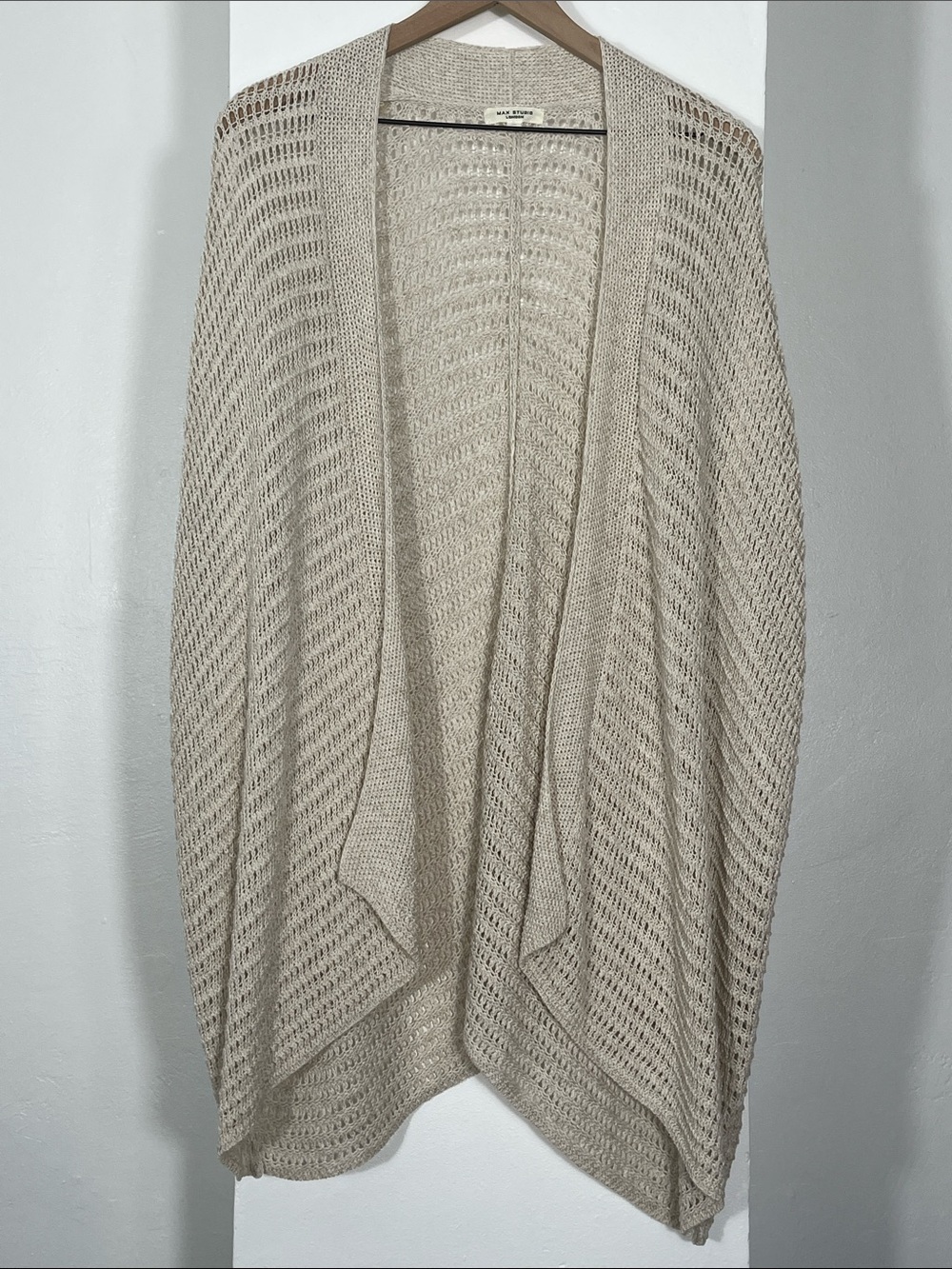 Max Studio Open-Weave Taupe Cardigan